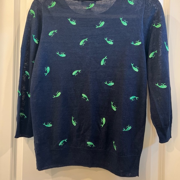 J. Crew Navy Knit with Green embroidered whales xs - Picture 5 of 9